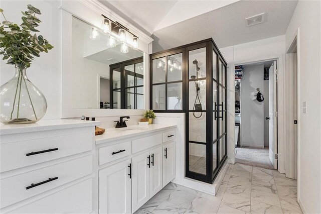 24328 W 58th Ter, Shawnee, KS 66226 - full bath featuring marble finish floors, vanity, and a stall shower