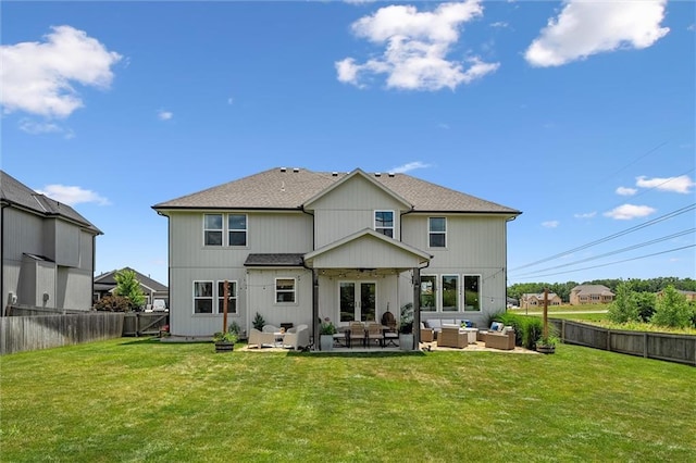 24328 W 58th Ter, Shawnee, KS 66226 - back of property featuring an outdoor living space, a fenced backyard, a patio, and a ceiling fan