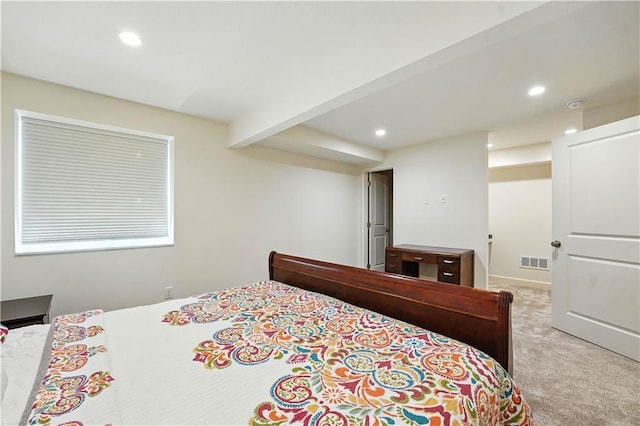 704 E 110th Ter, Kansas City, MO 64131 - carpeted bedroom featuring recessed lighting and beamed ceiling