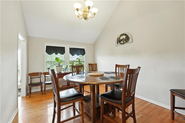2353 SW Switchback Ct, Lees Summit, MO 64082 - dining space featuring light wood-style floors, a chandelier, and high vaulted ceiling