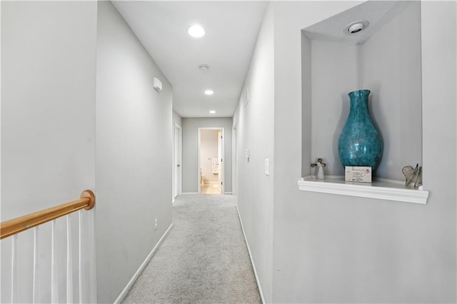 2353 SW Switchback Ct, Lees Summit, MO 64082 - hallway with carpet, recessed lighting, and an upstairs landing