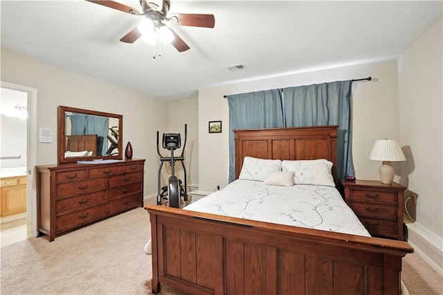 2353 SW Switchback Ct, Lees Summit, MO 64082 - bedroom featuring light colored carpet, connected bathroom, and ceiling fan