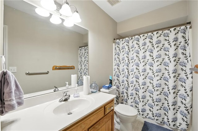 2353 SW Switchback Ct, Lees Summit, MO 64082 - bathroom with vanity, tile patterned flooring, a shower with shower curtain, and a chandelier