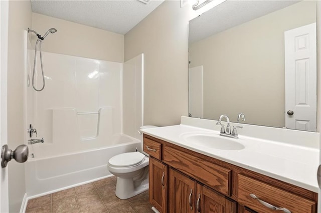 1501 SW Shelby Dr, Lees Summit, MO 64081 - bathroom with vanity, tub / shower combination, tile patterned flooring, and a textured ceiling