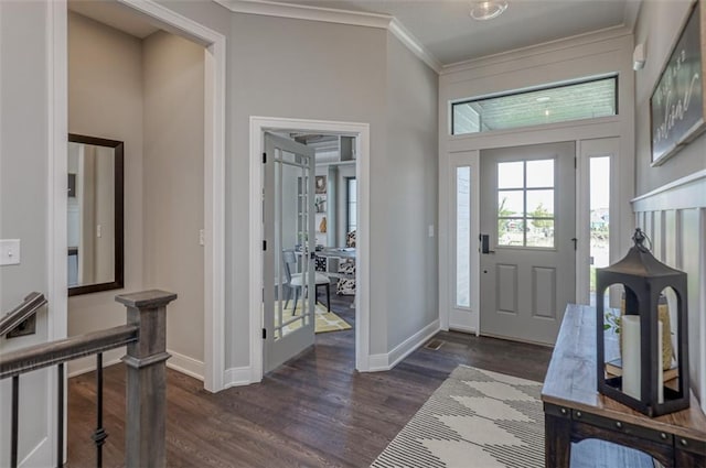 15389 W 173rd Ter, Olathe, KS 66062 - entrance foyer with dark wood-style floors and crown molding