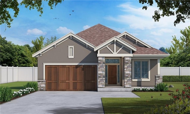 15389 W 173rd Ter, Olathe, KS 66062 - craftsman house featuring stone siding, driveway, stucco siding, and roof with shingles