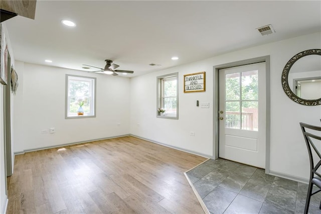 3100 N 56th St, Kansas City, KS 66104 - foyer with a ceiling fan, wood finished floors, and recessed lighting
