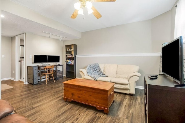 31241 W 172nd Ter, Gardner, KS 66030 - living area featuring ceiling fan, wood finished floors, track lighting, and a desk