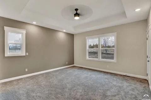 25446 W 91st Ter, Lenexa, KS 66227 - unfurnished room featuring carpet flooring, a raised ceiling, and recessed lighting