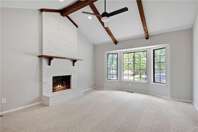 11016 W 96th Ter, Overland Park, KS 66214 - unfurnished living room featuring a ceiling fan, a fireplace, carpet floors, and recessed lighting