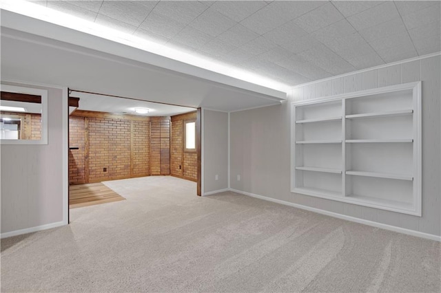 11016 W 96th Ter, Overland Park, KS 66214 - basement with carpet floors, built in shelves, and wood walls