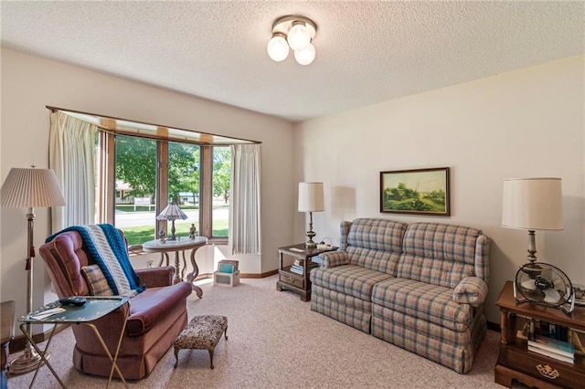 205 E 10th St, Carrollton, MO 64633 - carpeted living room with a textured ceiling and baseboards