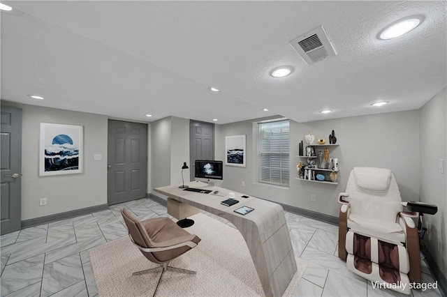 2517 Red Bridge Ter, Kansas City, MO 64131 - bedroom with recessed lighting, a textured ceiling, and light marble finish flooring