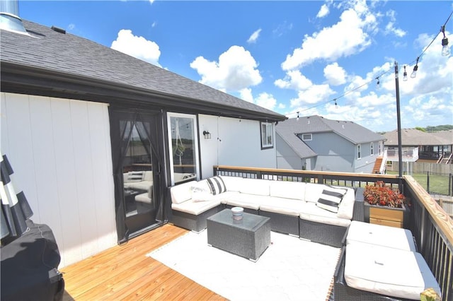 1207 SW 9th St, Oak Grove, MO 64075 - wooden terrace featuring outdoor lounge area and a residential view