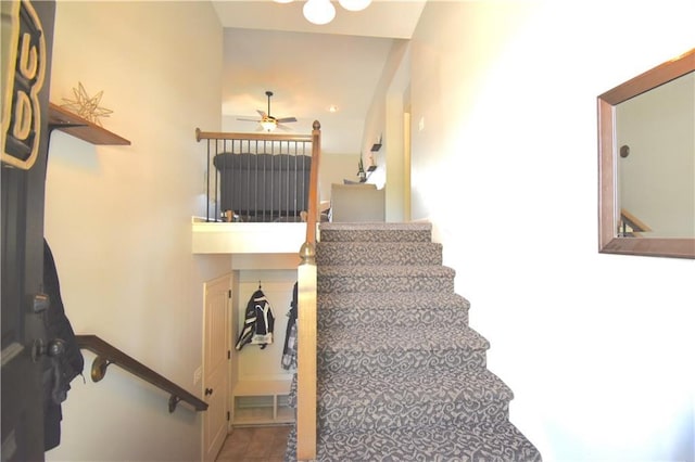 1207 SW 9th St, Oak Grove, MO 64075 - stairway featuring a ceiling fan