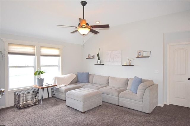 1207 SW 9th St, Oak Grove, MO 64075 - living area with a ceiling fan, carpet, and vaulted ceiling