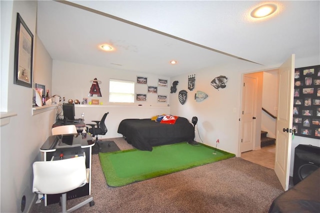 1207 SW 9th St, Oak Grove, MO 64075 - carpeted bedroom featuring recessed lighting and golf simulator