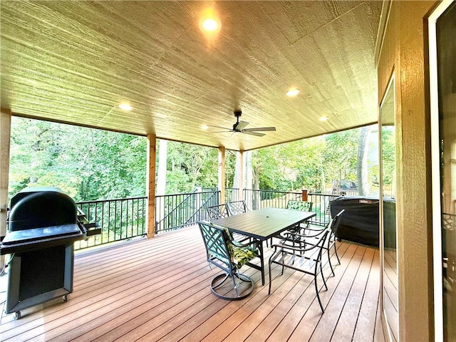 4531 Anderson St, Shawnee, KS 66226 - deck featuring area for grilling, outdoor dining space, and ceiling fan
