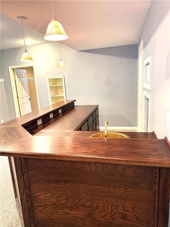 4531 Anderson St, Shawnee, KS 66226 - bar area with vaulted ceiling and hanging light fixtures