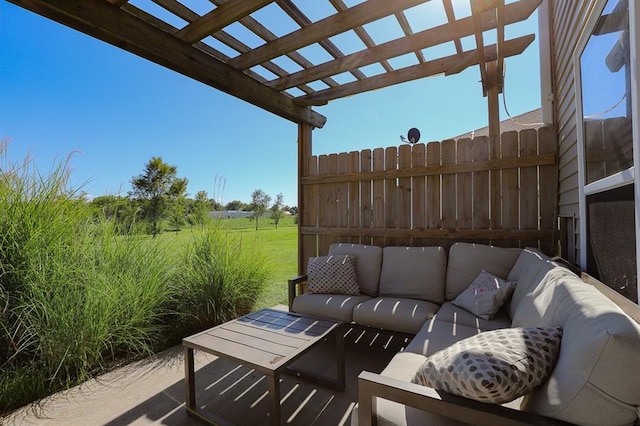 127 Hondo St, Lathrop, MO 64465 - view of patio featuring an outdoor hangout area and a pergola