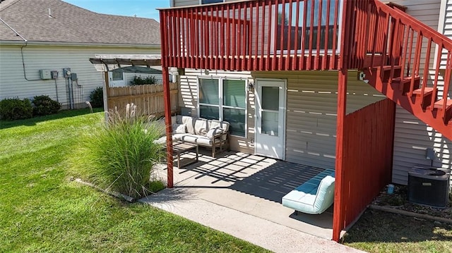127 Hondo St, Lathrop, MO 64465 - rear view of property featuring a deck, a patio, a pergola, and a shingled roof