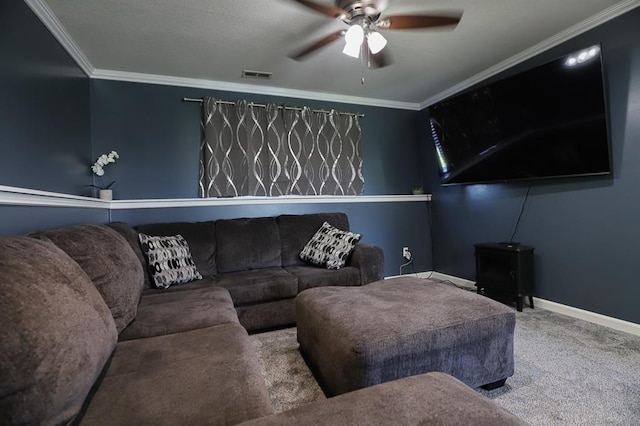 127 Hondo St, Lathrop, MO 64465 - carpeted living area with a ceiling fan and ornamental molding