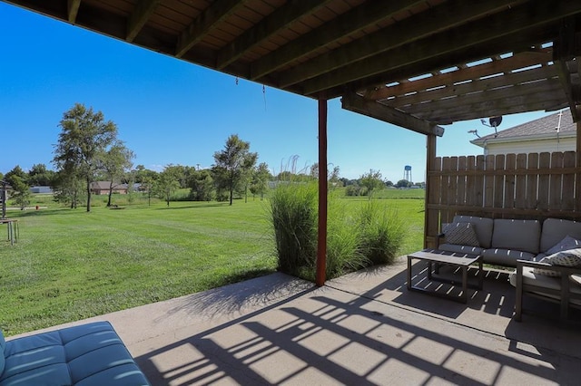 127 Hondo St, Lathrop, MO 64465 - view of patio with outdoor lounge area, a pergola, and a rural view