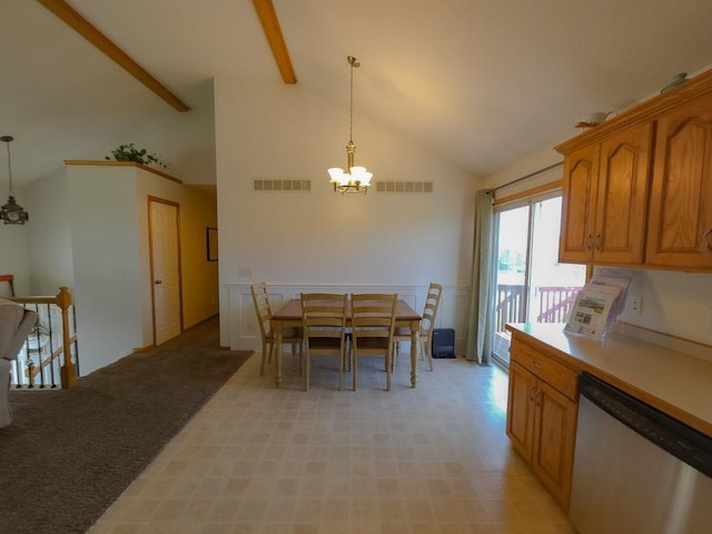 127 Hondo St, Lathrop, MO 64465 - dining room with a chandelier, beam ceiling, and high vaulted ceiling