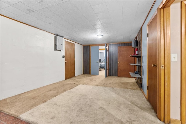 1234 S Pearl St, Independence, MO 64055 - finished basement with light colored carpet and electric panel