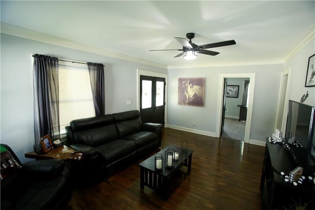 383 E Broadway St, Peculiar, MO 64078 - living room with ceiling fan, ornamental molding, and wood finished floors