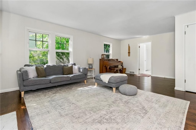 6347 Sni A Bar Rd, Kansas City, MO 64129 - living area featuring plenty of natural light and dark wood-style flooring