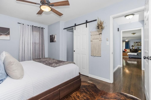 3006 S 39th St, Kansas City, KS 66106 - bedroom with a barn door, wood finished floors, and ceiling fan