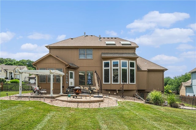 5713 NE Sapphire Ct, Lees Summit, MO 64064 - rear view of house featuring a pergola, a patio area, and roof with shingles