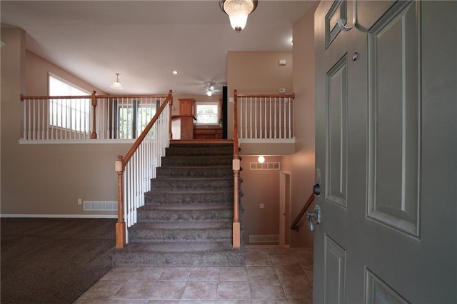 17586 W 161st St, Olathe, KS 66062 - stairway featuring baseboards and ceiling fan