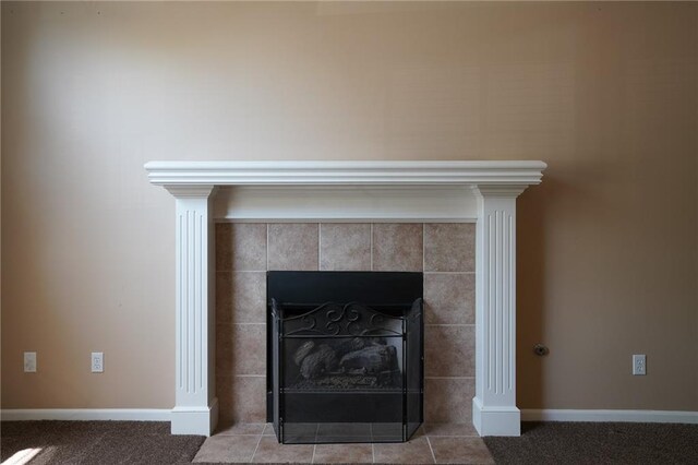 17586 W 161st St, Olathe, KS 66062 - detailed view of a tiled fireplace and carpet floors