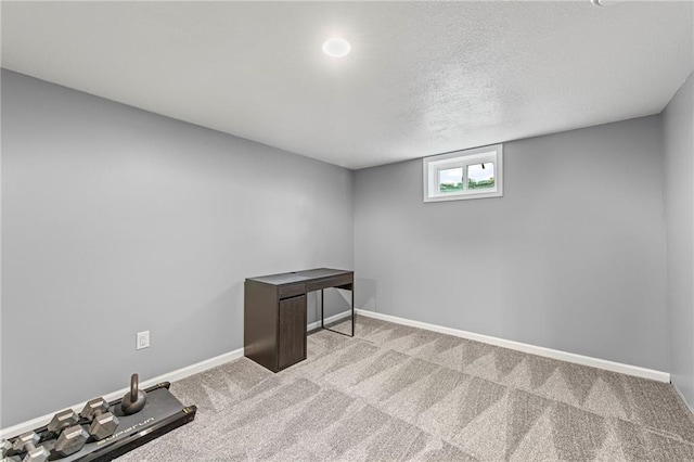 8751 Goddard St, Overland Park, KS 66214 - below grade area featuring carpet flooring and a textured ceiling
