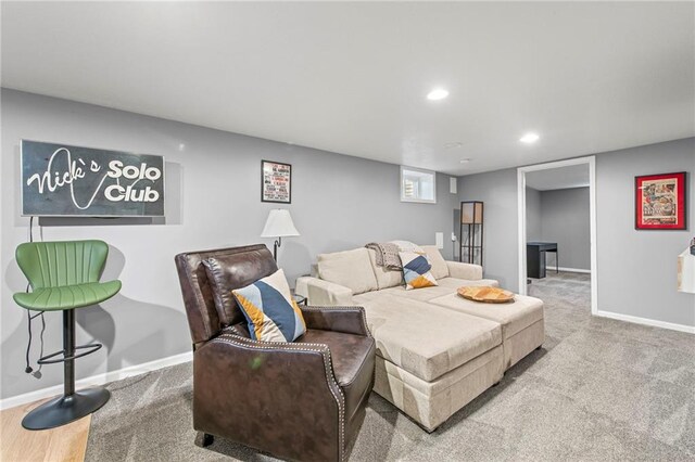 8751 Goddard St, Overland Park, KS 66214 - carpeted living room featuring baseboards and recessed lighting