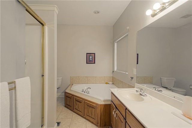 908 Pca Rd, Warrensburg, MO 64093 - full bathroom with a bath, a shower stall, vanity, and tile patterned flooring