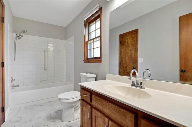 12303 W 105th Ter, Overland Park, KS 66215 - full bathroom with vanity, shower / bath combination, and marble look tiles