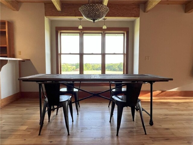 11320 Reno Rd, Oskaloosa, KS 66066 - dining area featuring beam ceiling and light wood-style flooring