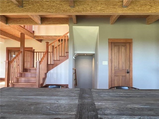 11320 Reno Rd, Oskaloosa, KS 66066 - stairway featuring beamed ceiling