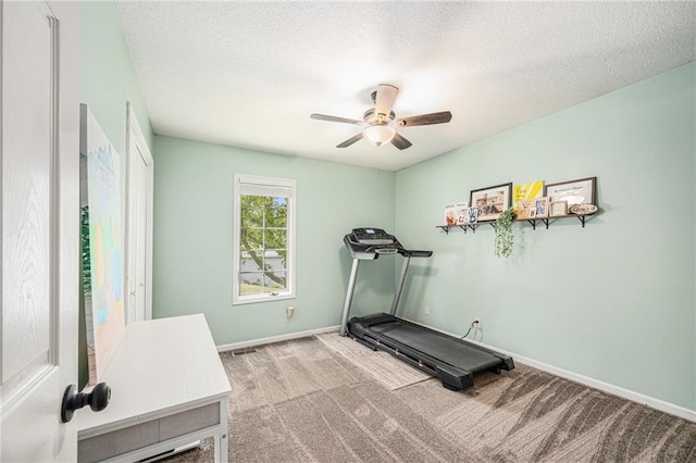 10512 Shelton Ave, Edwardsville, KS 66111 - workout room with carpet floors, ceiling fan, and a textured ceiling