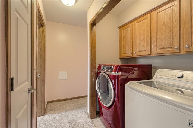 8300 W 148th St, Overland Park, KS 66223 - laundry room featuring separate washer and dryer, light carpet, and cabinet space