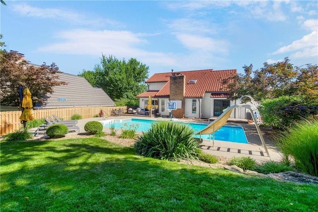 5490 W 85th Ter, Prairie Village, KS 66207 - view of swimming pool with a water slide and a patio