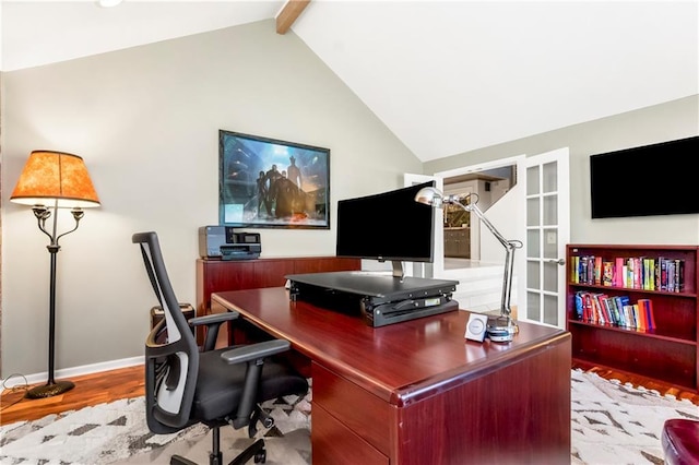 5490 W 85th Ter, Prairie Village, KS 66207 - office space with wood finished floors, beam ceiling, high vaulted ceiling, and french doors