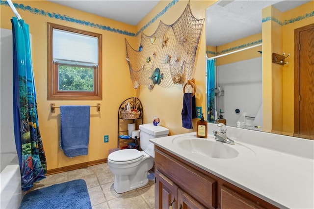 1684 Quarry Rd, Bates City, MO 64011 - bathroom featuring vanity, tile patterned floors, and shower / bath combo with shower curtain