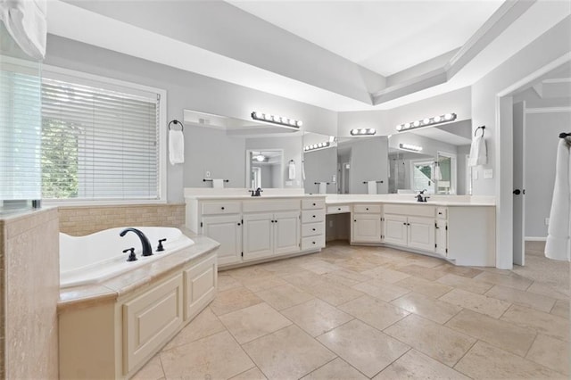 5329 Park St, Shawnee, KS 66216 - full bath featuring vanity, a garden tub, and a tray ceiling