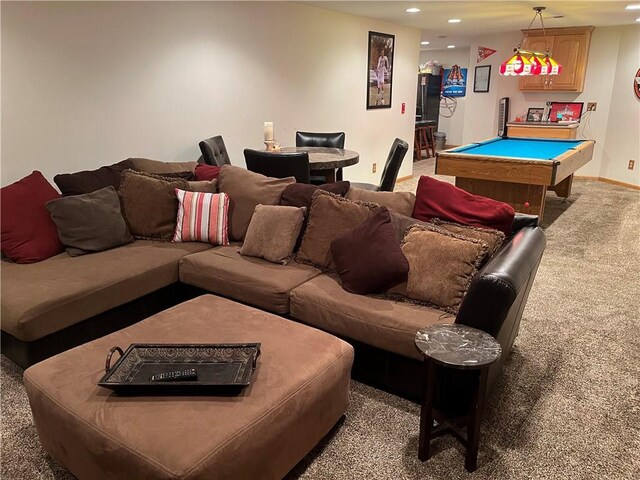 15733 Pine Cir, Basehor, KS 66007 - rec room with carpet flooring, recessed lighting, and billiards