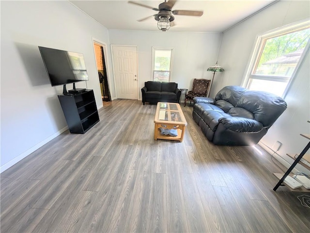 712 N Jefferson Ave, Iola, KS 66749 - living room with ceiling fan and wood finished floors