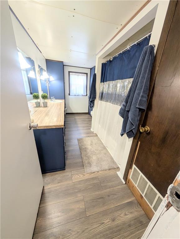 712 N Jefferson Ave, Iola, KS 66749 - bathroom featuring vanity and wood finished floors
